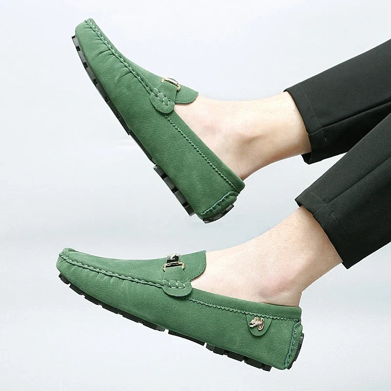 Mocassins en daim femme mors métallique