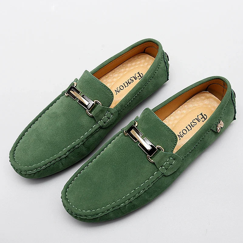 Mocassins en daim femme mors métallique