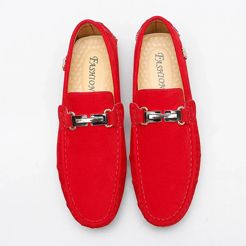 Mocassins en daim femme mors métallique - Rouge