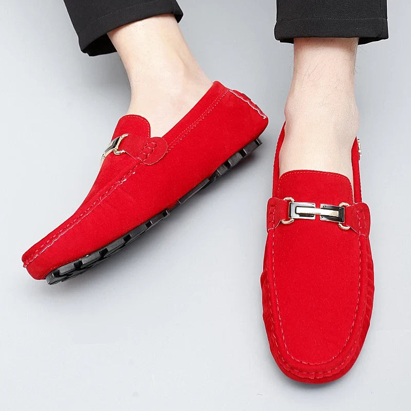 Mocassins en daim femme mors métallique