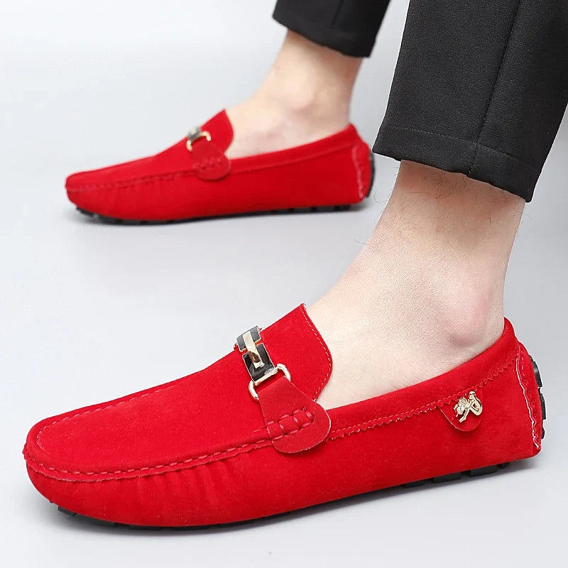 Mocassins en daim femme mors métallique