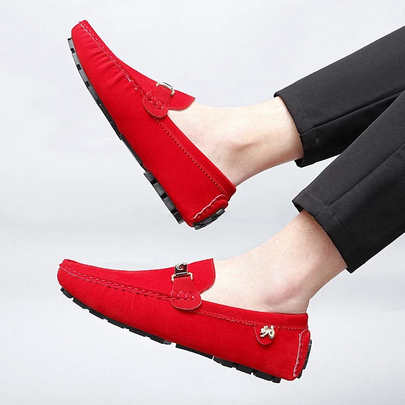 Mocassins en daim femme mors métallique