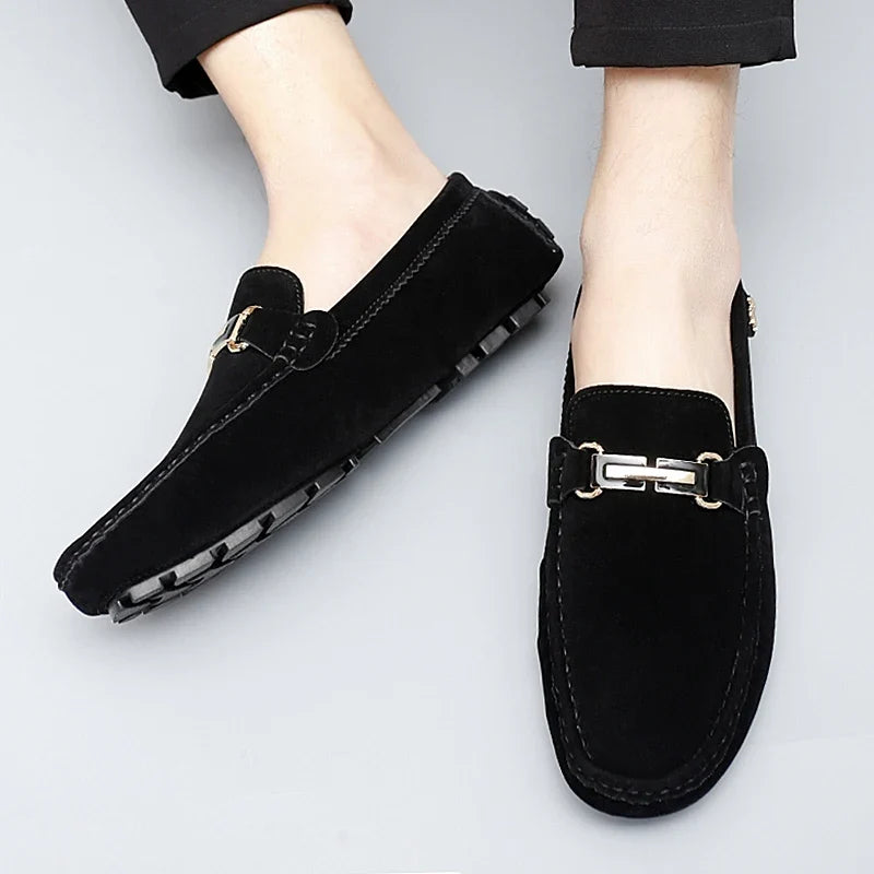 Mocassins en daim femme mors métallique
