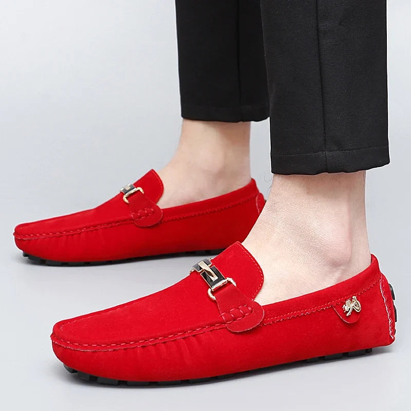 Mocassins en daim femme mors métallique