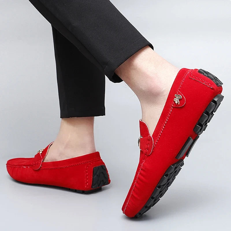 Mocassins en daim femme mors métallique