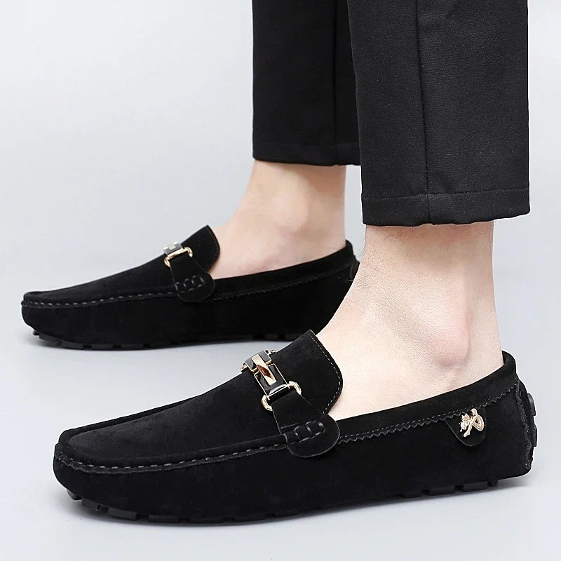 Mocassins en daim femme mors métallique