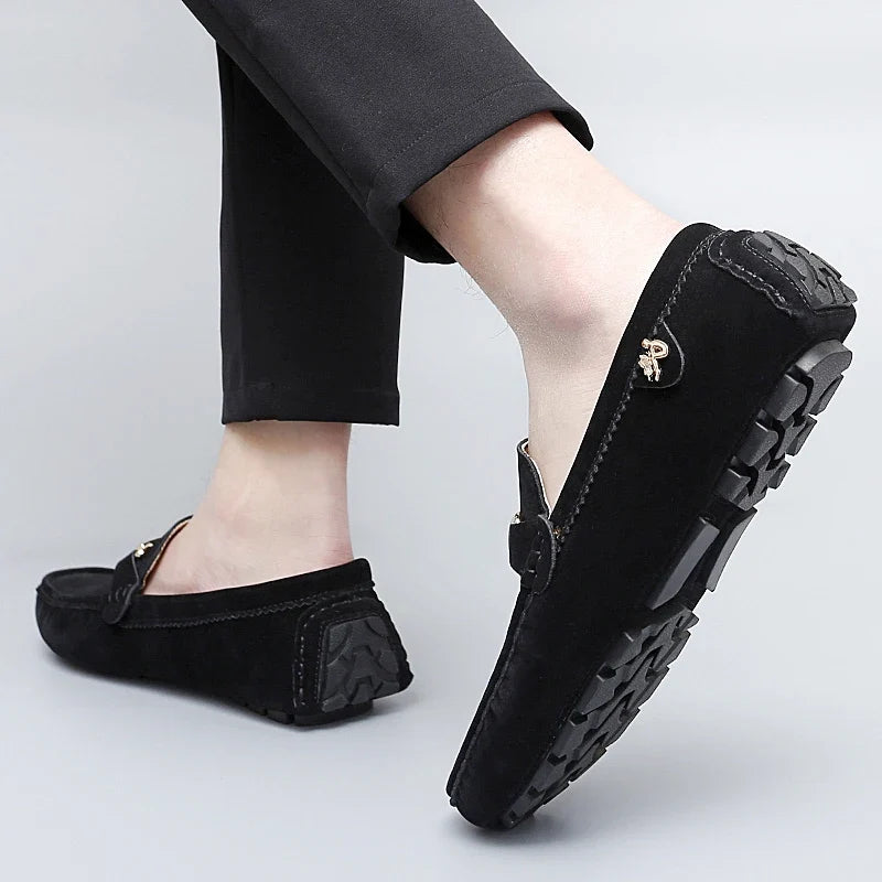 Mocassins en daim femme mors métallique