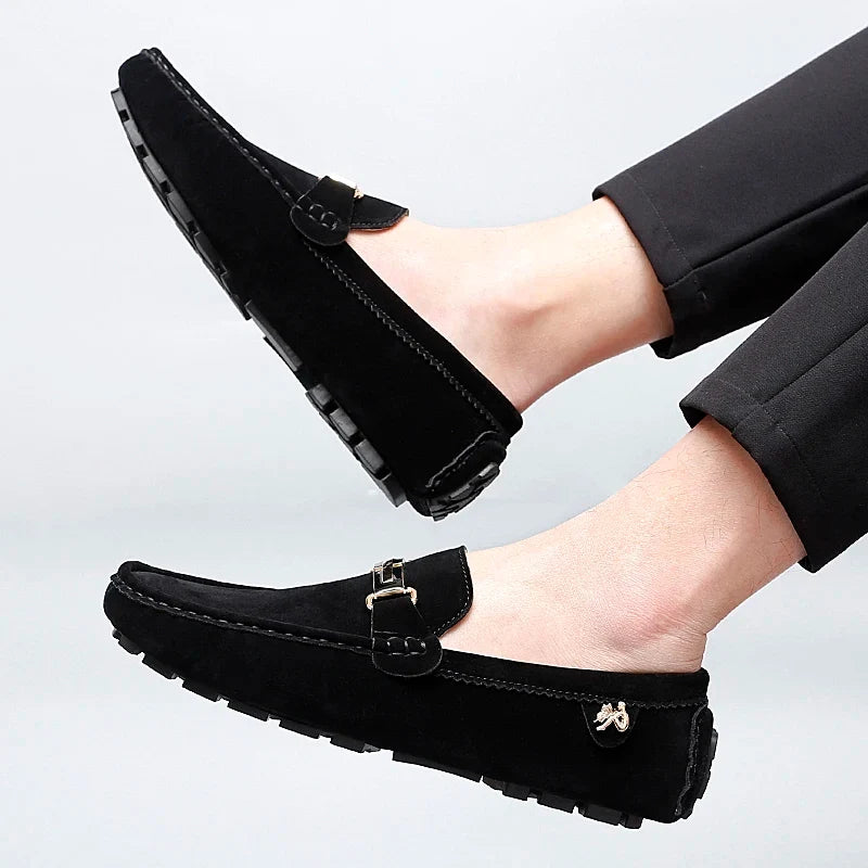 Mocassins en daim femme mors métallique