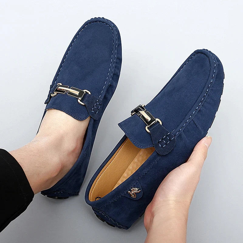 Mocassins en daim femme mors métallique - Bleu