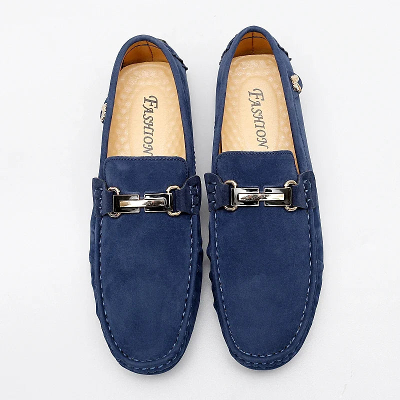 Mocassins en daim femme mors métallique