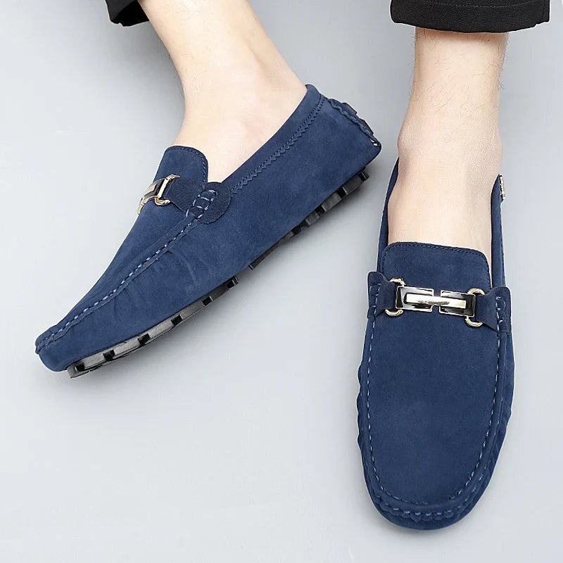 Mocassins en daim femme mors métallique