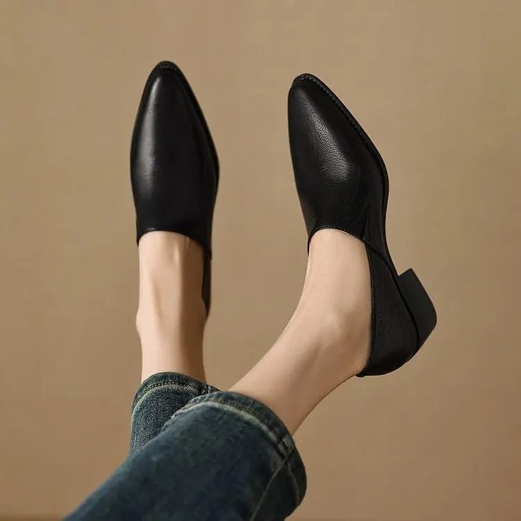 Mocassins femme bout pointu talon empilé