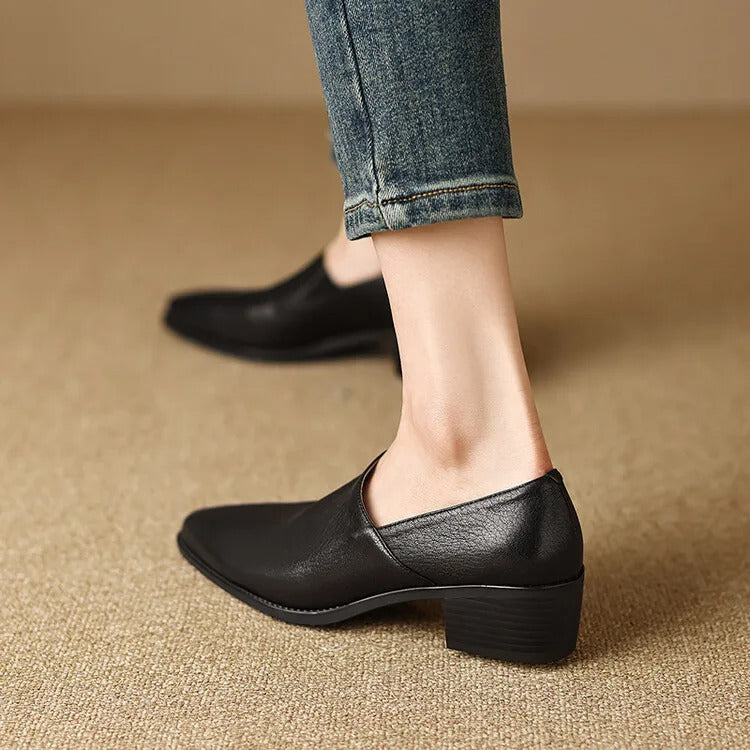 Mocassins femme bout pointu talon empilé