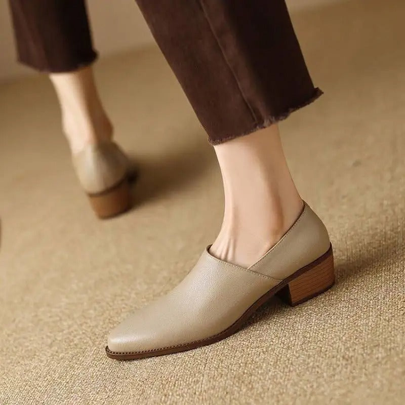 Mocassins femme bout pointu talon empilé