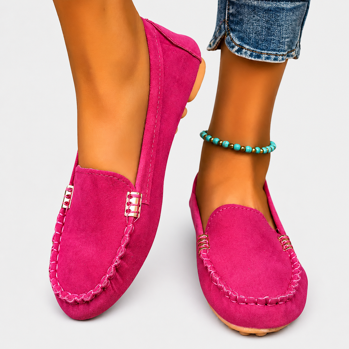 Mocassins femme faits main confort - Rose