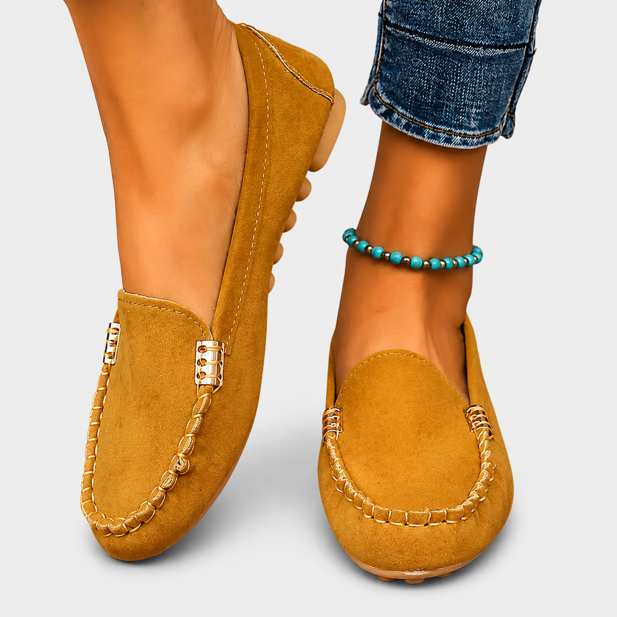 Mocassins femme faits main confort - Jaune