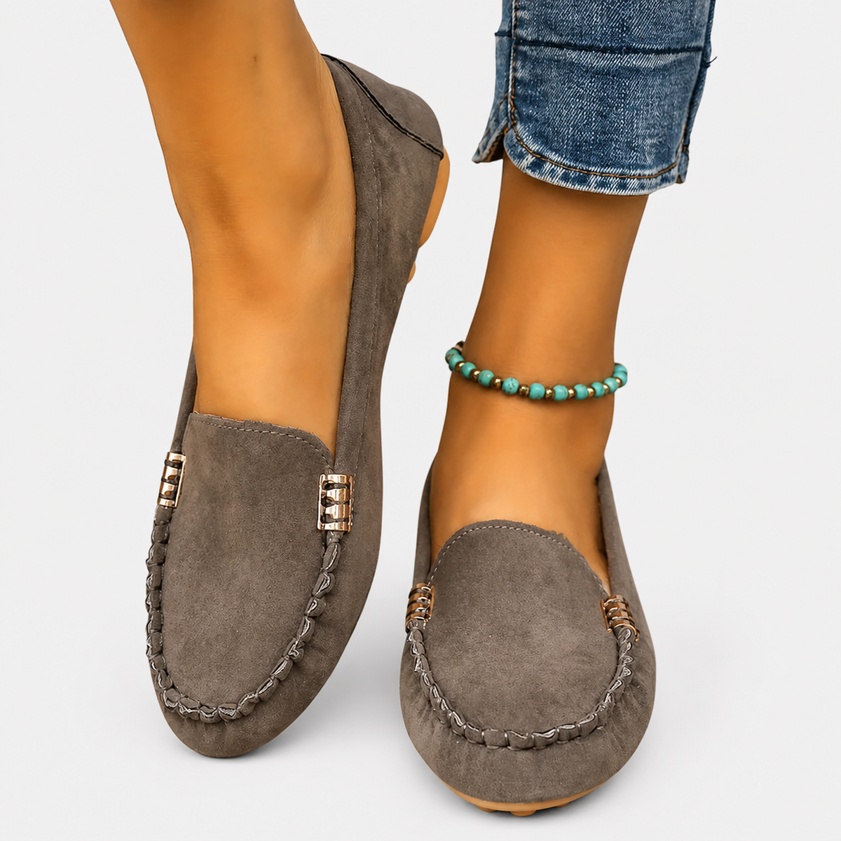 Mocassins femme faits main confort - Gris