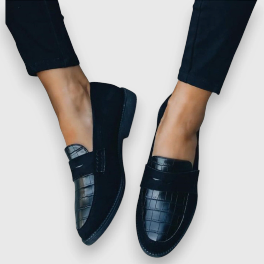 Mocassins Femme Orthopédiques Fait Main Cuir Croco Semelle Confort