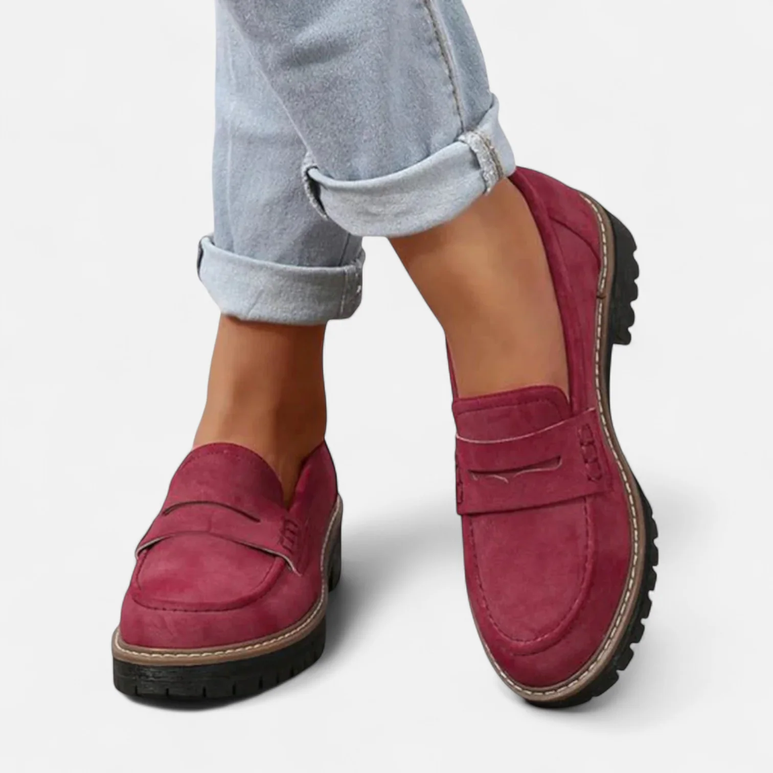 Mocassins orthopédiques femme confort semelle rembourrée - Rouge