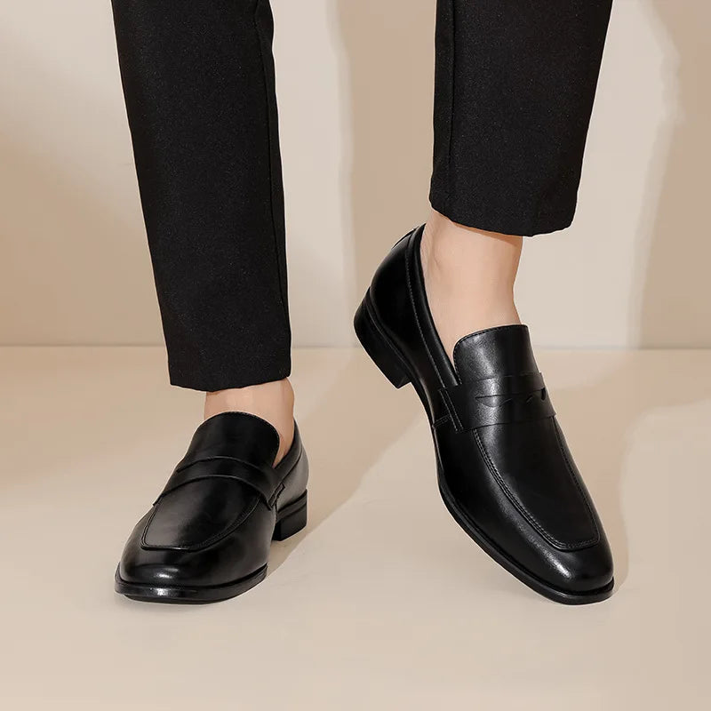 Mocassins penny en cuir finition patinée - Noir