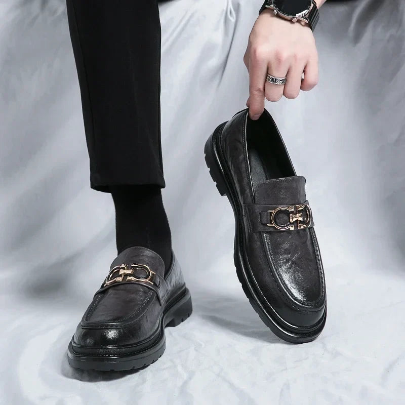 Mocassins plateforme en cuir femme à mors - Gris