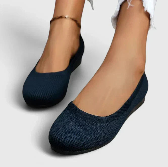 Mocassins tissés femme confort semelle plate - Bleu Marine