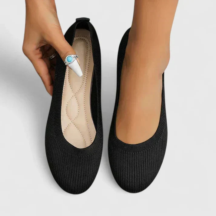 Mocassins tissés femme confort semelle plate - Noir