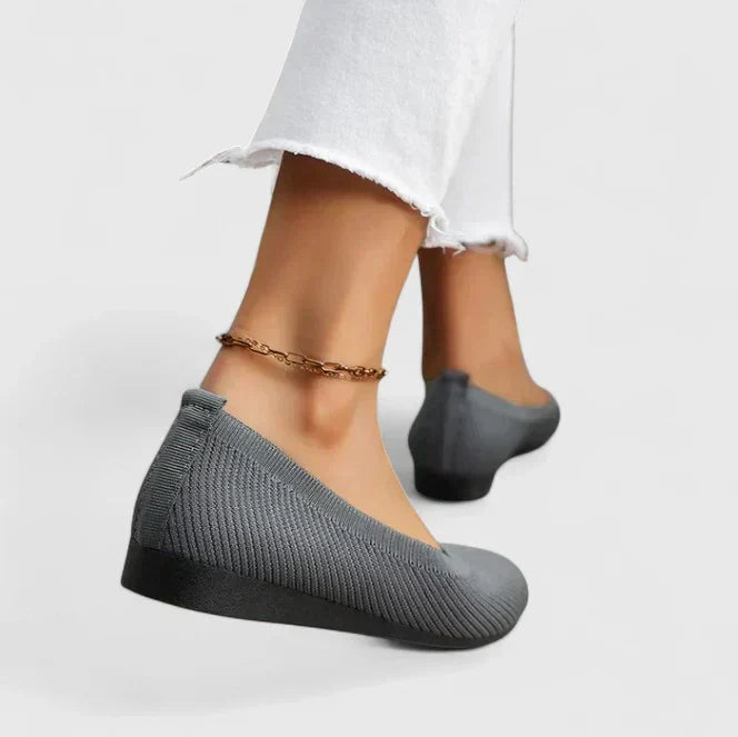 Mocassins tissés femme confort semelle plate - Gris