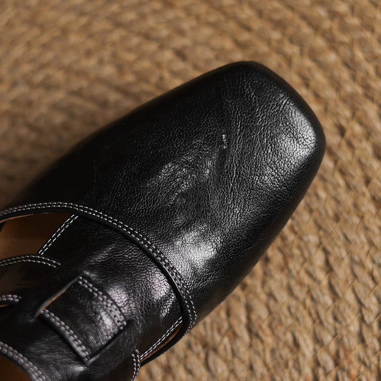 Mules cuir femme bout carré talon bloc