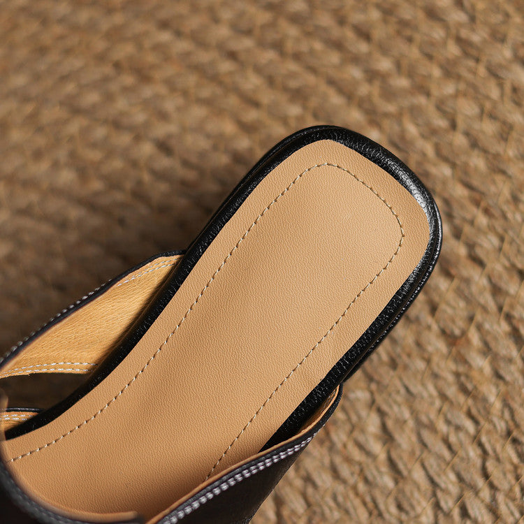 Mules cuir femme bout carré talon bloc
