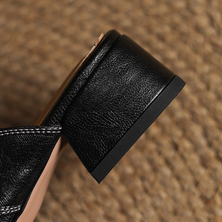 Mules cuir femme bout carré talon bloc