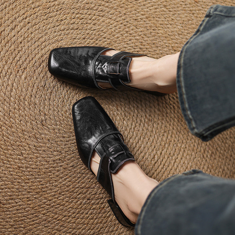 Mules cuir femme bout carré talon bloc