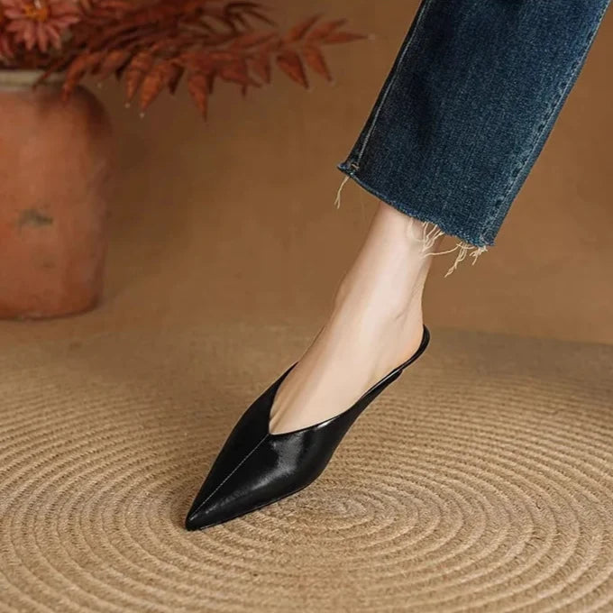 Mules Cuir Femme Bout Pointu - Noir