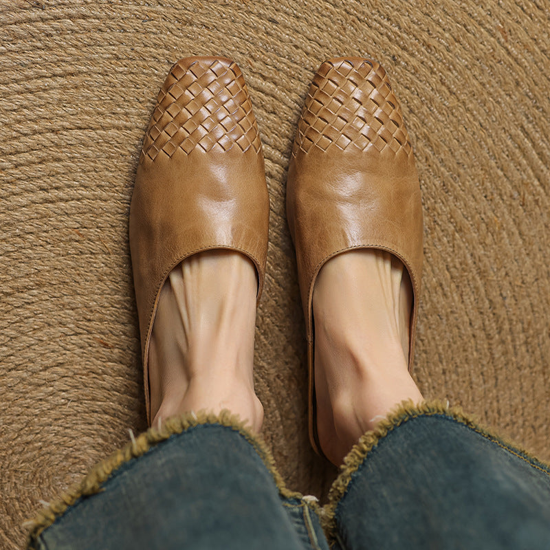 Mules en cuir véritable femme tissées