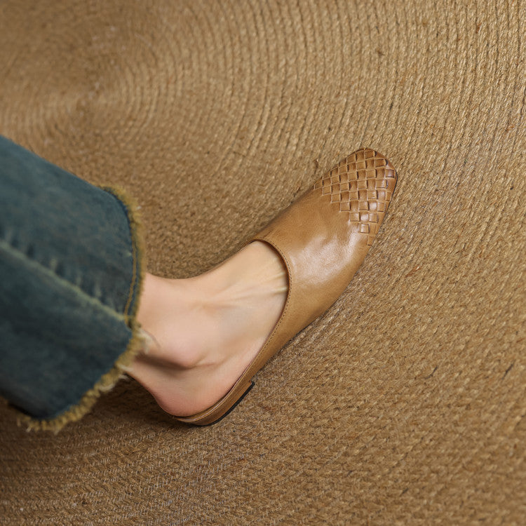 Mules en cuir véritable femme tissées