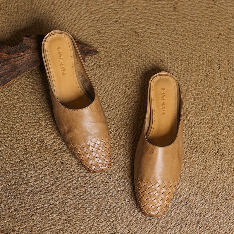 Mules en cuir véritable femme tissées