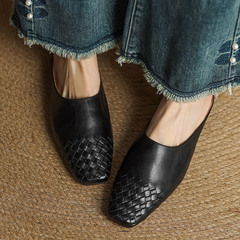 Mules en cuir véritable femme tissées