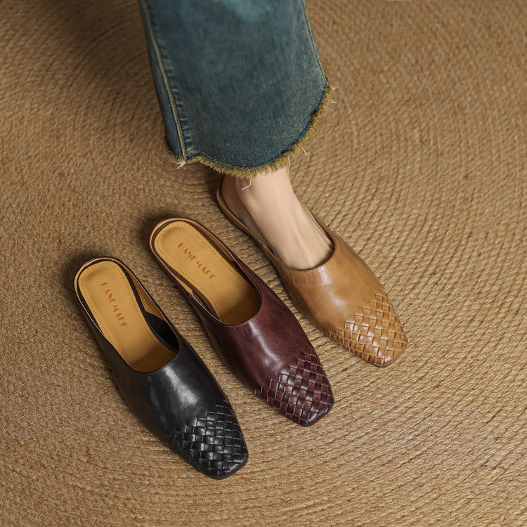 Mules en cuir véritable femme tissées