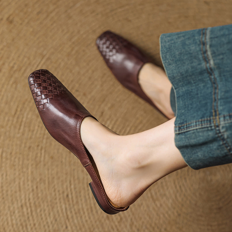 Mules en cuir véritable femme tissées