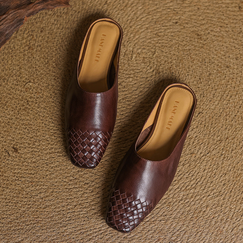 Mules en cuir véritable femme tissées