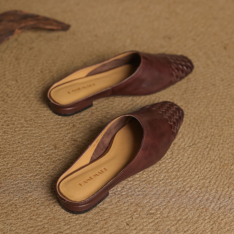 Mules en cuir véritable femme tissées