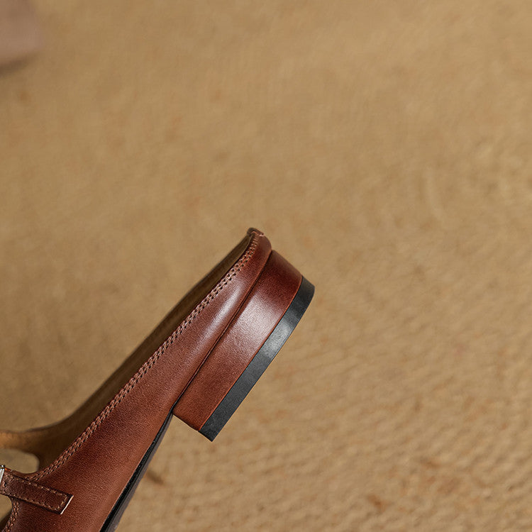 Mules femme en cuir véritable bout amande bride boucle