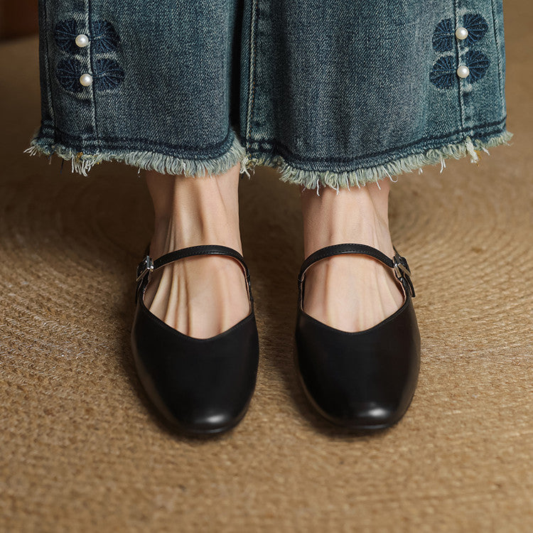 Mules femme en cuir véritable bout amande bride boucle