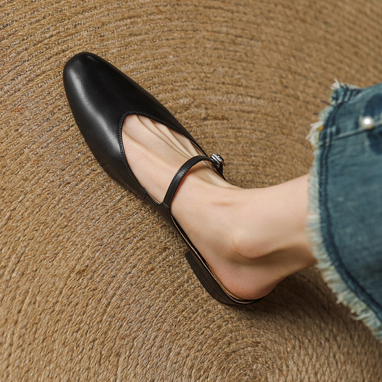 Mules femme en cuir véritable bout amande bride boucle