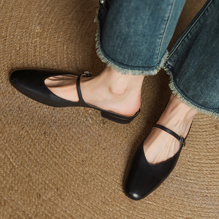 Mules femme en cuir véritable bout amande bride boucle