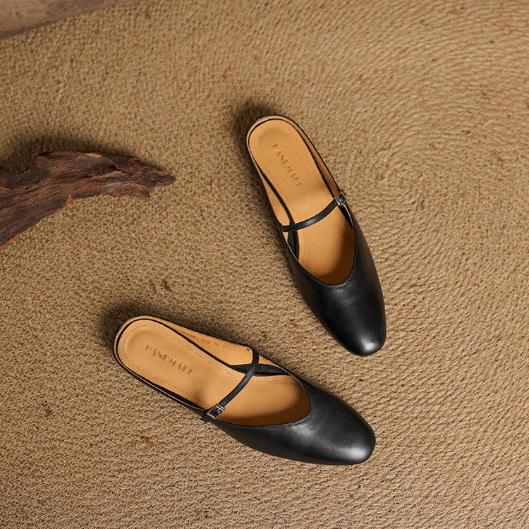 Mules femme en cuir véritable bout amande bride boucle