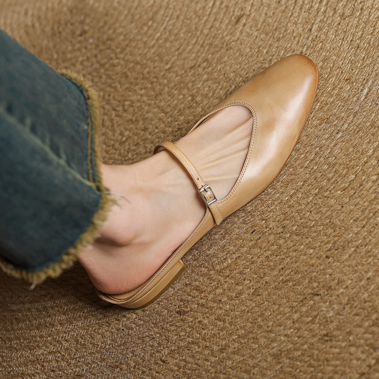 Mules femme en cuir véritable bout amande bride boucle