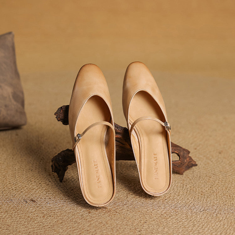 Mules femme en cuir véritable bout amande bride boucle