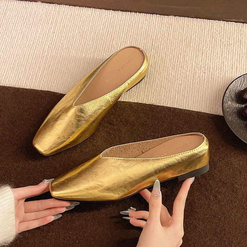 Mules Femme en Cuir Bout Carré Talon Invisible Confort