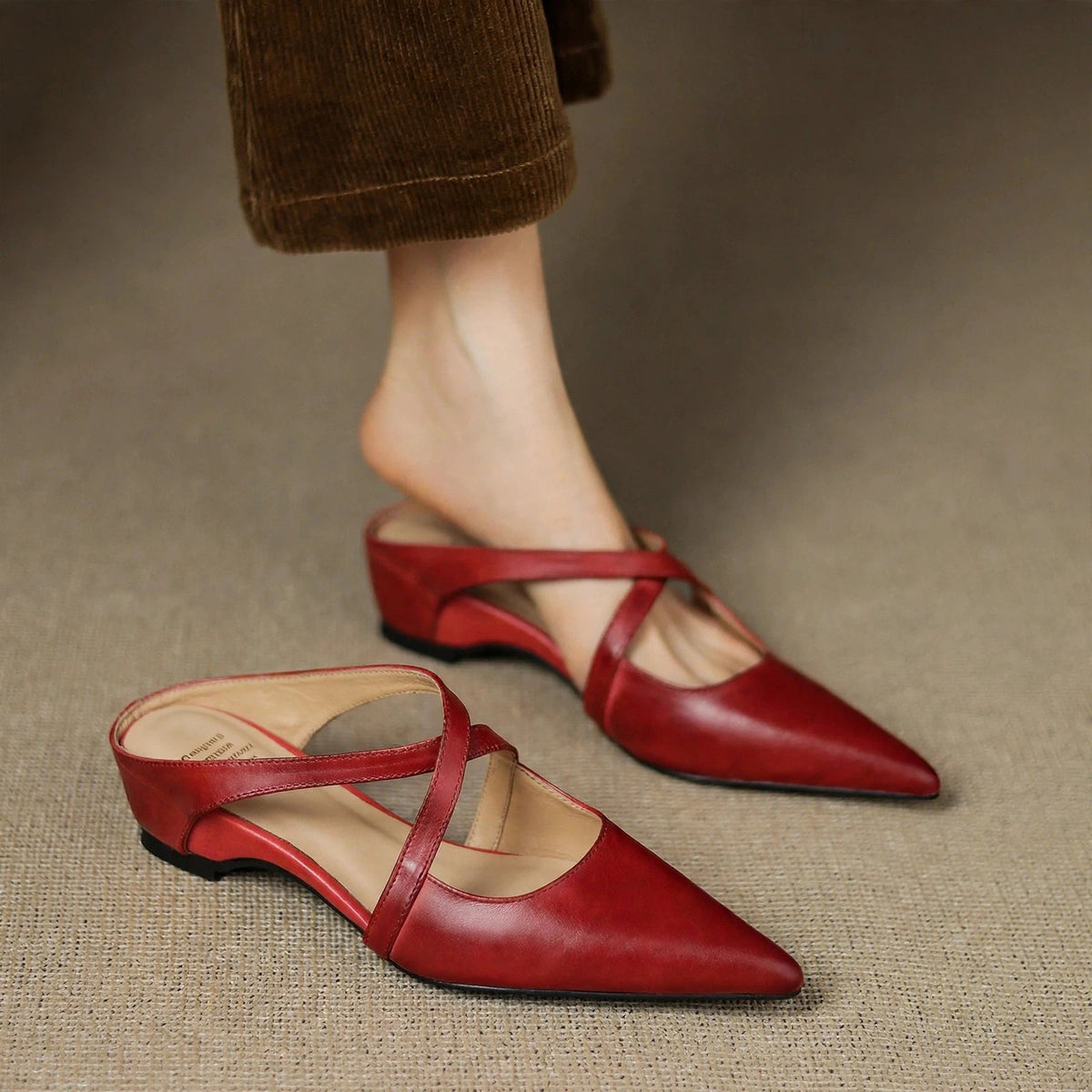 Mules Femme en Cuir Bout Pointu Talon Bloc - Bordeaux